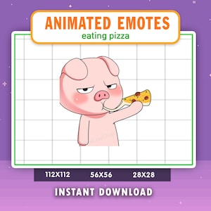 Emote animado de cerdo comiendo pizza para Twitch, Discord, YouTube, Emote de cerdo, juegos, Emote de transmisión en vivo, comida, hambre, masticar, Emote de pizza