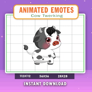 Emote animée vache noire twerk pour Twitch, Discord, Youtube, alerte animée vache twerk, gif vache drôle