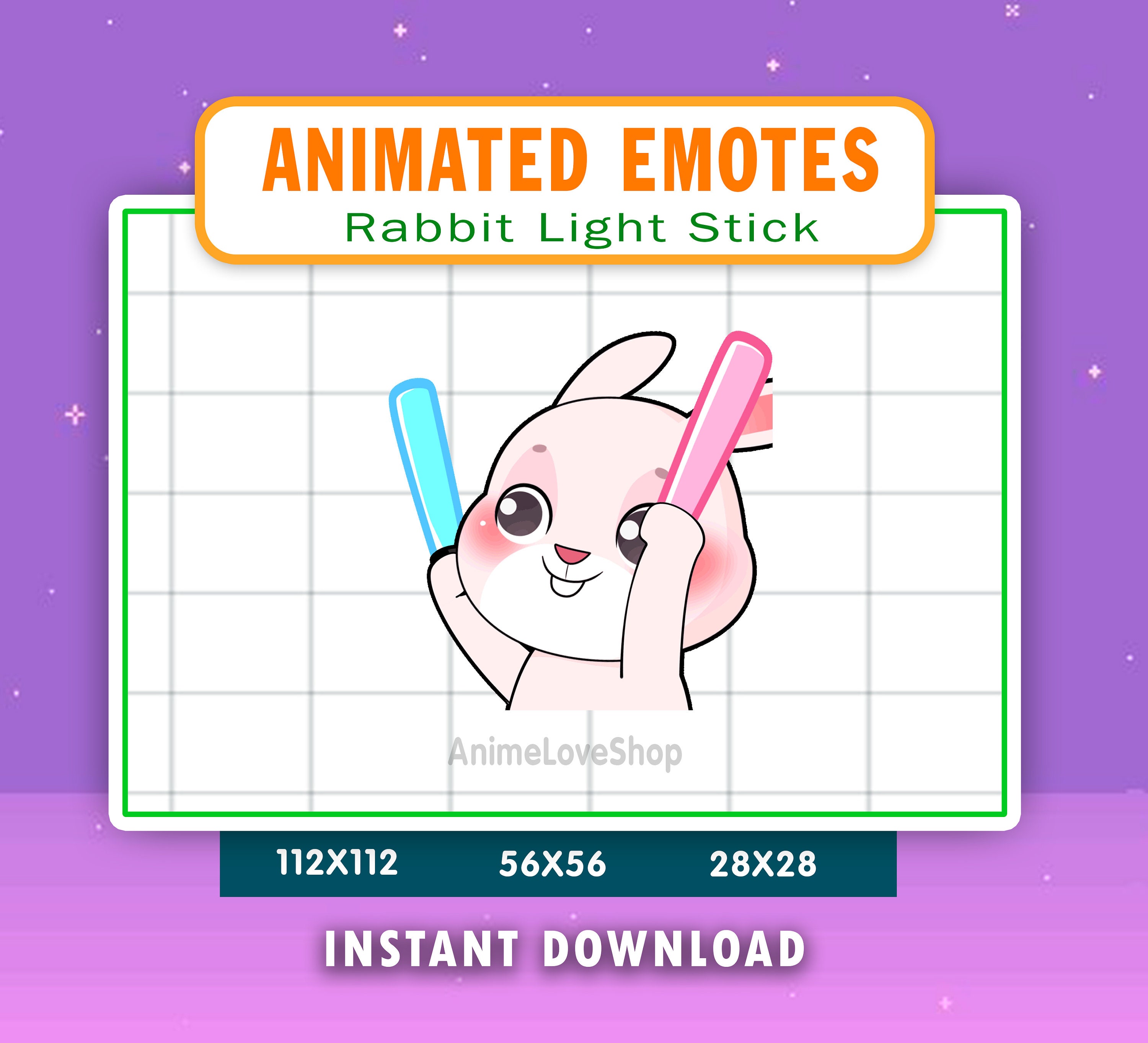 ANIMATED Rabbit Glow Stick Emote for Twitch, Discord, Youtube, Animated ...