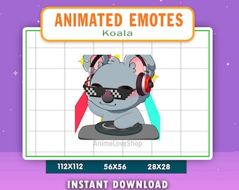 ANIMATED Koala DJ Emote For Twitch, Discord, Youtube, Animated Dance Koala Emote, Koala DJ Gif