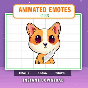 ANIMATED Corgi Dog Knife Emote For Twitch, Discord, Youtube, Animated Threaten Corgi Alert, Funny Kill Corgi Gif