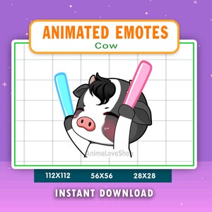 ANIMATED Black Cow Light Stick Emote For Twitch, Discord, Youtube, Animated Rave Cow Emote, Funny Cow Rave Gif