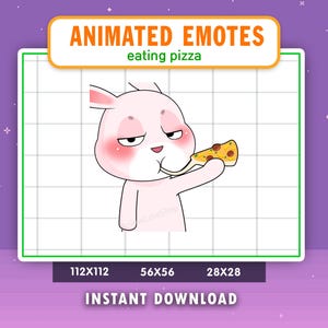 ANIMATED Bunny Eating Pizza Emote For Twitch, Discord, Youtube, Rabbit Emote, Gaming, Livestream Emote, Food, Hungry, Munch, Pizza Emote