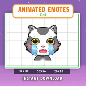 ANIMATED Black And White Cat Crying  Emote For Twitch, Discord, Youtube, Crying Emote, Cute Cat Crying Gif, Sad Cat Emote