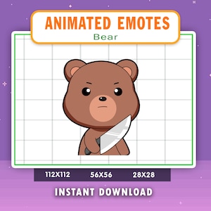 Emote ANIMATA per coltello orso bruno per Twitch, Discord, Youtube, avviso animato minaccia orso bruno, divertente gif orso bruno da uccidere