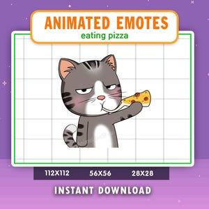 ANIMATED Tabby Cat Eating Pizza Emote For Twitch, Discord, Youtube, Cat Emote, Gaming, Livestream Emote, Food, Hungry, Munch, Pizza Emote
