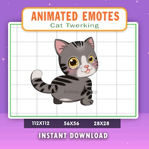 ANIMATED Grey Tabby Cat Twerking Emote For Twitch, Discord, Youtube, Animated Twerk Cat Alert, Funny Purple Cat Gif