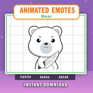 ANIMATED Polar Bear Knife Emote For Twitch, Discord, Youtube, Animated Threaten White Bear Alert, Funny Kill Polar Bear Gif