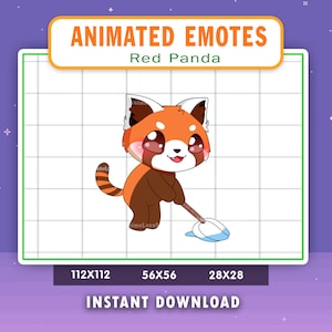 ANIMATED Red Panda Clean Emote For Twitch, Discord, Youtube, Animated Clean The Floor Red Panda Emote, Red Panda Mopping Emote