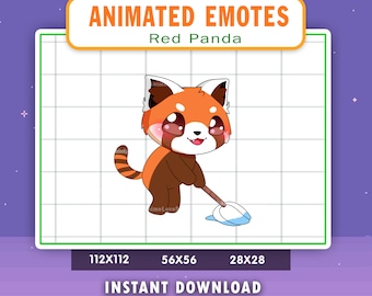 ANIMATED Red Panda Clean Emote For Twitch, Discord, Youtube, Animated Clean The Floor Red Panda Emote, Red Panda Mopping Emote