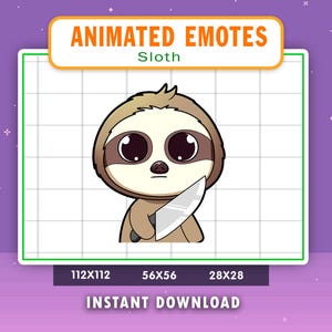 ANIMATED Sloth Knife Emote For Twitch, Discord, Youtube, Animated Threaten Sloth Alert, Funny Kill Sloth Gif