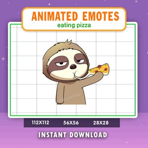 Emote animado de perezoso comiendo pizza para Twitch, Discord, YouTube, Emote de perezoso, juegos, Emote de transmisión en vivo, comida, hambre, masticar, Emote de pizza