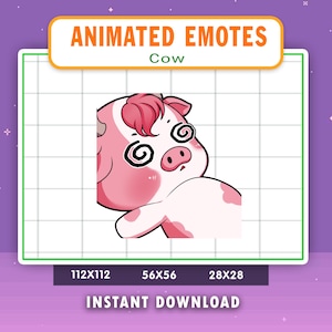 ANIMATED Pink Cow Emote For Twitch, Discord, Youtube, Rip Emote, Livestream Emote, Animated Cow Emote