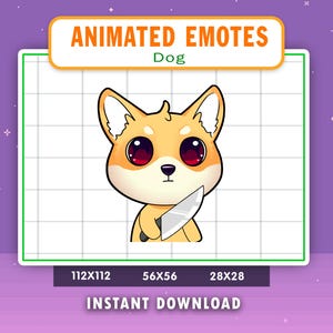 ANIMATED Shiba Inu Dog Knife Emote For Twitch, Discord, Youtube, Animated Threaten Shiba Inu Alert, Funny Kill Shiba Inu Gif