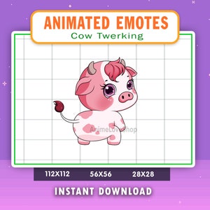 Emote twerk animé vache rose pour Twitch, Discord, Youtube, alerte vache twerk animée, gif vache drôle
