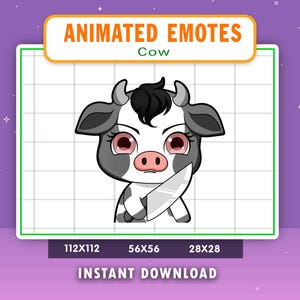 ANIMATED Black Cow Knife Emote For Twitch, Discord, Youtube, Animated Threaten Cow Alert, Funny Kill Cow Gif