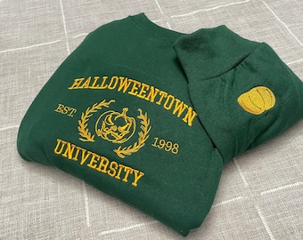 Halloweentown University Embroidered| Y2K Style Embroidered Crewneck| Sweatshirt| Halloween| Embroidered Halloween Town - Pumpkin Shirt
