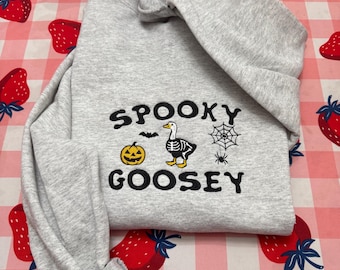 Gruselige Gans besticktes Halloween-Sweatshirt: Trendiger Herbstrundhalsausschnitt