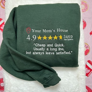 Your Mom’s House Review Embroidered Sweatshirt- Y2K Style Embroidered Crewneck| unisex Sweatshirt- funny clothing- gifts