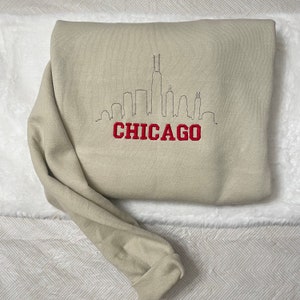 Sudadera bordada de Chicago - Estilo Y2K - Cuello redondo personalizado con bordado de ciudad