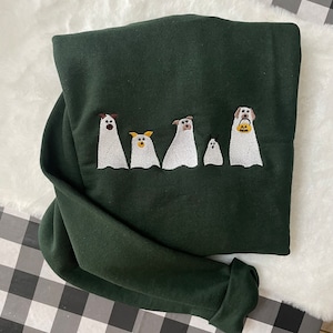Ghost Dogs Halloween Embroidered Sweatshirt - Trendy crewneck - Fall Fashion - Made to Order -Gifts for Her -Custom Made- Halloween clothing