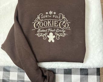 North Pole Cookie Co Embroidered Sweatshirt- Y2K Style Embroidered Crewneck| unisex Sweatshirt- Embroidered hoodie Christmas - Gift for her