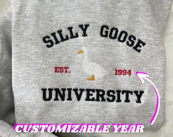 Dumme Gans Universität besticktes Sweatshirt - Y2K Stil bestickter Rundhalsausschnitt | Unisex Sweatshirt- lustige Kleidung-Geschenke