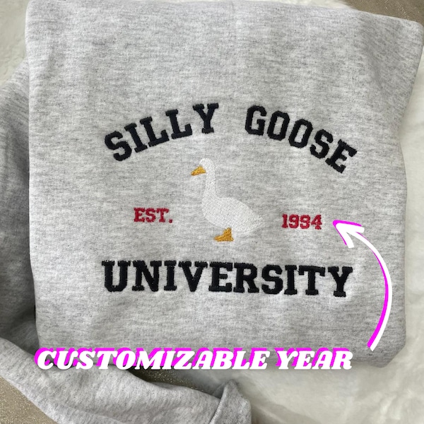 Silly Goose University Embroidered Crewneck: Y2K Style, Funny Clothing
