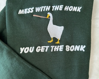 Embroidered Goose Sweatshirt: Funny Y2K Crewneck
