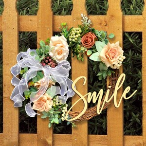 Smile wreath, year round greenery wreath for Front door, Pantry wreath, Cabinet Door Wreath, Mother’s Day, window decor, Summer Wreath