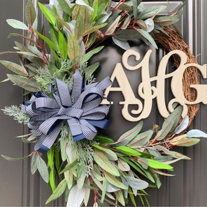 Front Door Decor, Welcome To Our Home, Year Round Wreath, Mixed Font Monogram wreath, Personalized Door Wreath, Housewarming Gift