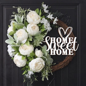 Hogar, dulce hogar con corona de puerta de corazón, corona inicial, corona personalizada, corona de letras de puerta principal, regalo personalizado hecho a mano, decoración navideña