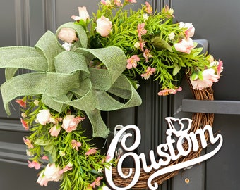 Personalized Wreath Sign, Custom Family name wreath, Front Door Wreath, Front Door Hanger, Year Round Wreath, Housewarming Gift