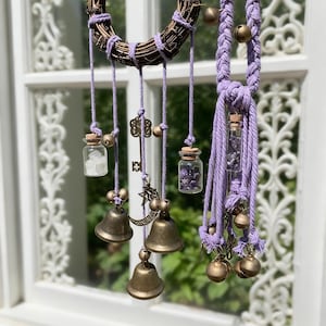 2 Pcs Purple Witches Bells for Door Knob, Hanging Purple Bells for Wreath, Wiccan Home Protection, Pagan Protection Bells for Home