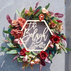 Personalized name wreath, Custom Wreath, Eucalyptus wreath, Summer Wreath, Gift For Mom, Rose and Blush, Home Decor