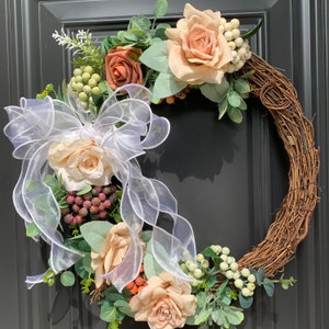 Farmhouse mini wreath, year round greenery wreath for Front door, Pantry wreath, Cabinet Door Wreath, Mother’s Day, window decor