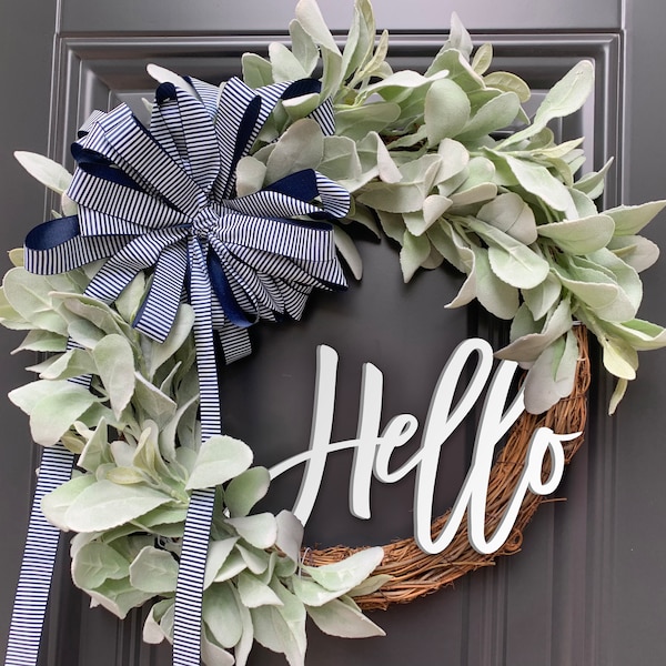 Hello Wreath, Summer Wreath,  Year-Round Wreath, Front Door Decor, Hi Sign, Porch Wreath, Front Door,  Gift, Wreaths for Front Door