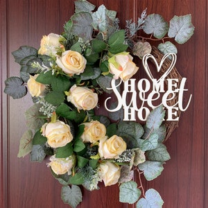 Home Sweet Home-krans, hortensia-krans, pioenrooskrans, zomerkrans, vakantiedecor, het hele jaar door krans, pioenrooskrans