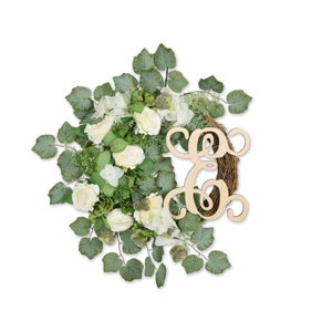 Carta A--Z personalizada para corona / corona de rosa blanca / corona de primavera para puerta / corona durante todo el año / corona de todos los días / regalos del día de la madre