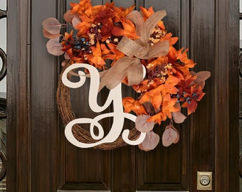 Farmhouse Wreath, Custom Letters for Wreath, Initial Wreath, Monogram Wreath, Front Door Letter Wreath, 18 in Fall Wreath, Farmhouse Deocr