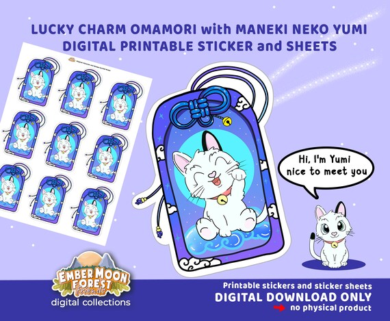 Digital Printable Sticker Omamori Lucky Charm Cute Kawaii Neko - Etsy