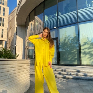 Loose Summer Palazzo Yellow Linen Pants, Linen Pants, Women Linen Pants, Summer Pants, Yoga Pants, Wide Leg Linen Pants, Palazzo Pants