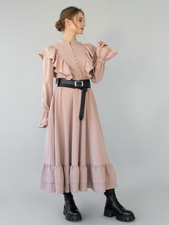 beige maxi dress formal Vintage Long Sleeve Dress, Elegant Dress, Dress, Evening Dress, Beige Dress, Prom Dress, Wedding Guest Dress, Summer aspen Option:48 Long Black Dress Outfit Complete the look with