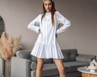 white short dresses casual White Smocked Ruffle Hem Sleeveless Short Dress