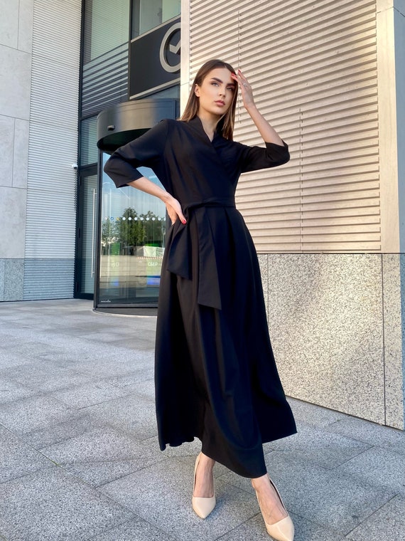 Black wrap evening dress best sale