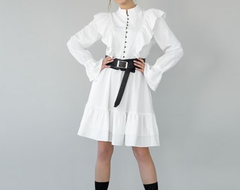 Mini vestido blanco de manga larga vintage, mini vestido, vestido elegante, vestido de noche, vestido blanco, vestido de fiesta, vestido de invitados de boda, vestido de cumpleaños