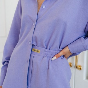 Long Sleeve Oversize Purple Linen Shirt, Linen Shirt Woman, Button Shirt, Long Sleeve Shirt, Casual Shirt, Summer Shirt, Vacation Shirt image 3