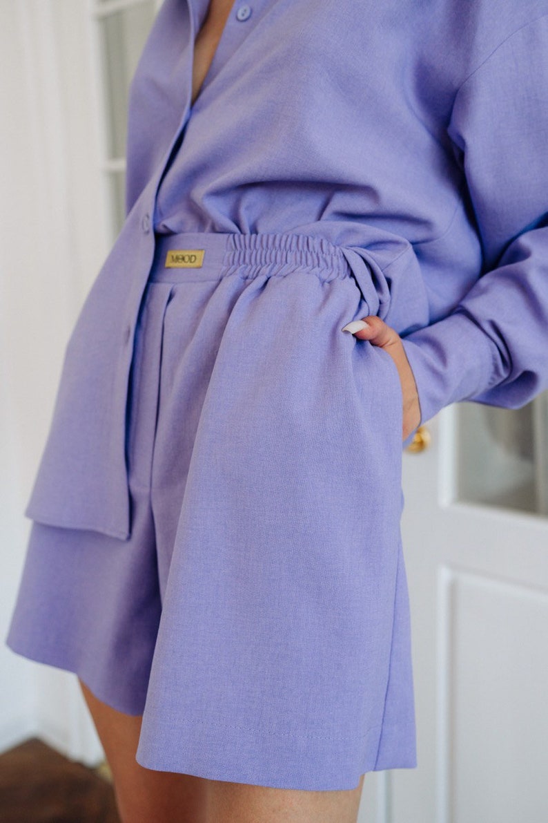 Long Sleeve Oversize Purple Linen Shirt, Linen Shirt Woman, Button Shirt, Long Sleeve Shirt, Casual Shirt, Summer Shirt, Vacation Shirt image 2