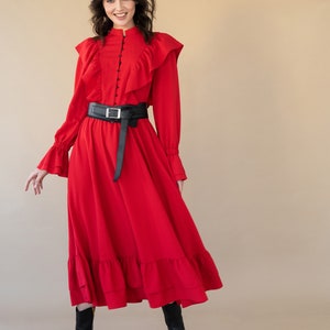 Maxi Vintage Long Sleeve Red Dress, Elegant Dress, Formal Dress, Evening Dress, Red Dress, Prom Dress, Wedding Guest Dress, Summer Dress image 1