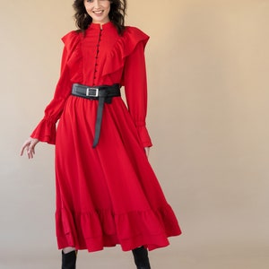 Maxi Vintage Long Sleeve Red Dress, Elegant Dress, Formal Dress, Evening Dress, Red Dress, Prom Dress, Wedding Guest Dress, Summer Dress